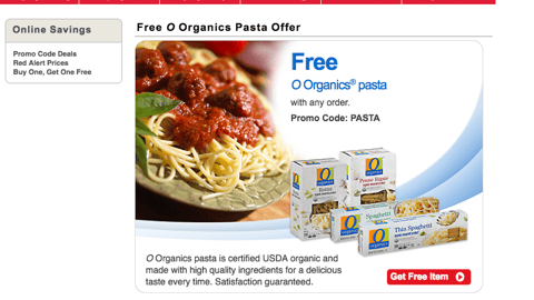 Jewel-Osco O Organics 'Pasta Offer' Web Page